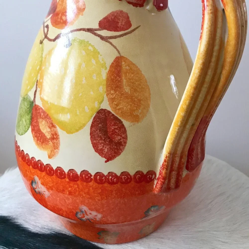 Anthropologie Hand Painted Ceramic Lemon Tree Pitcher Jug Made in Italy